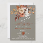 Invitation Automne Aquarelle Floral Grey Fête Anniversaire (Devant)