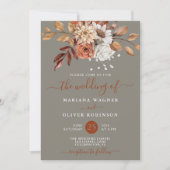 Invitation Automne Aquarelle Floral Grey QR CodeWedding (Devant)