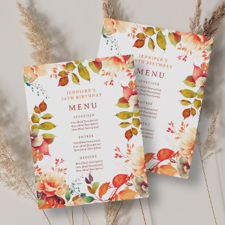 Invitation Automne Aquarelle Florale 70e Anniversaire Menu de