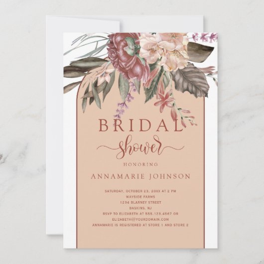 Invitation Automne Aquarelle Flores Rust Terracotta Pêche (Devant)