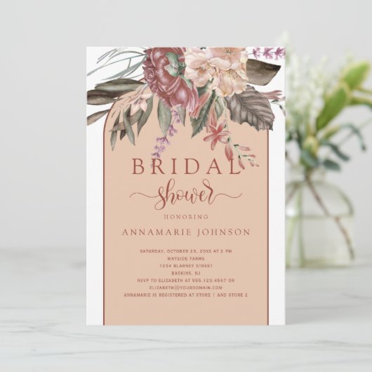 Invitation Automne Aquarelle Flores Rust Terracotta Pêche (Debout devant)