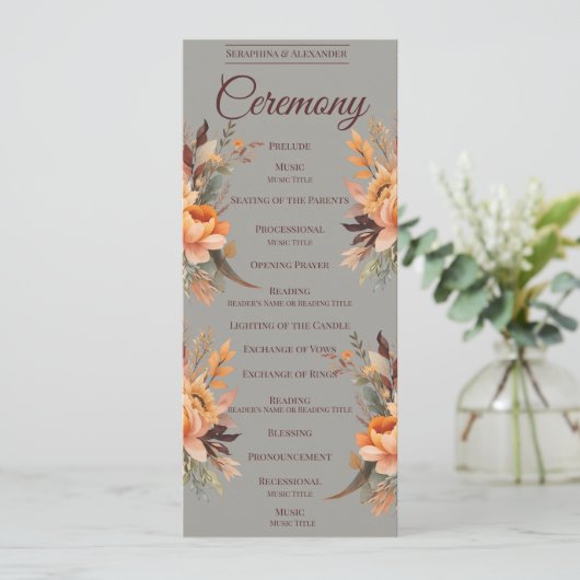 Invitation Automne Aquarelle Rustique Floral Wedding Programm (Debout devant)