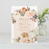 Invitation Automne Arc moderne Floral Citrouille Tombé amoure (Debout devant)