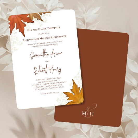 Invitation Automne Automne Aquarelle Feuille Mariage personna