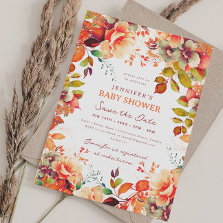Invitation Automne Automne Baby shower Floral Date de sauvega