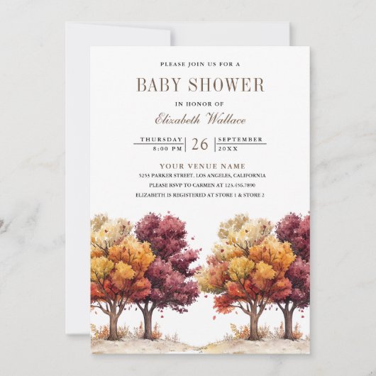 Invitation Automne automne Bourgogne Arbres QR Code Baby show (Devant)