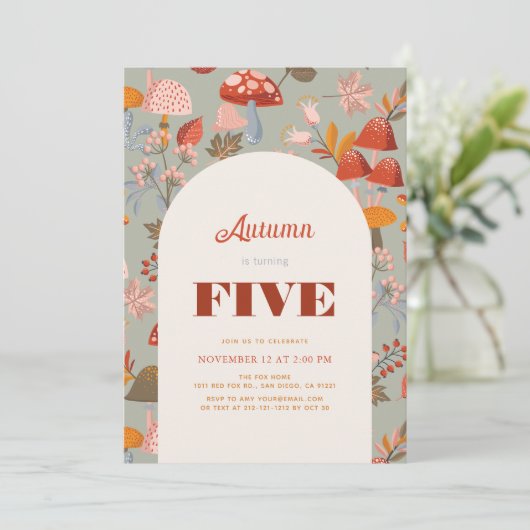 Invitation Automne/Automne Champignons et Fleur sauvage Sage (Debout devant)