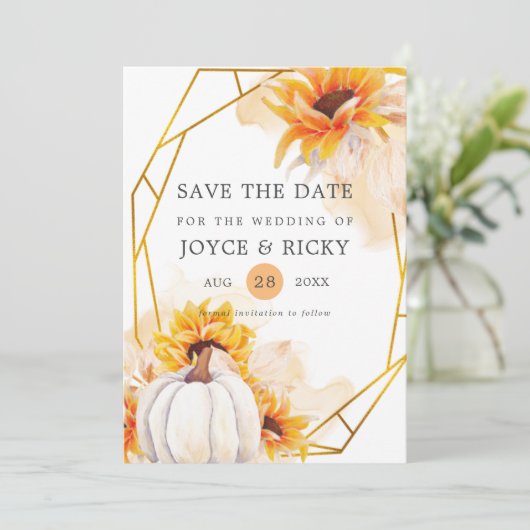 Invitation Automne Automne Citrouille Enregistrer le Mariage (Debout devant)