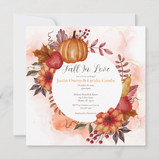 Invitation Automne Automne Citrouille Mariage cérémonie (Devant)
