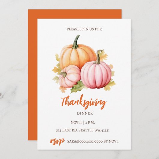 Invitation Automne Automne Citrouilles Thanksgiving Dîner (Devant / Derrière)