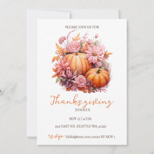 Invitation Automne Automne Citrouilles Thanksgiving Dîner