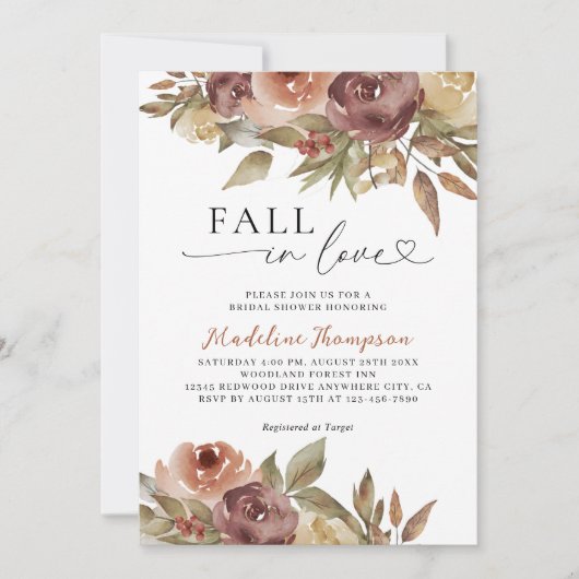 Invitation Automne automne dans l'amour Coeur Script Fête des (Devant)