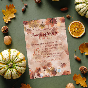 Invitation Automne Automne Feuilles Brown Thanksgiving Dîner