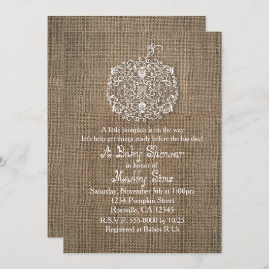 Invitation Automne automne Filigree Citrouille et Burlap Invi (Devant / Derrière)