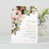 Invitation Automne automne Fleurs roses et Mariage de feuilla (Debout devant)