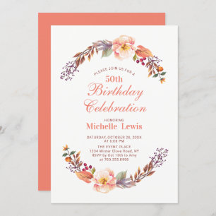 Invitation Automne/Automne Floral 50e Anniversaire Fête Invit