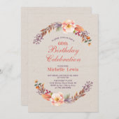 Invitation Automne/Automne Floral 60e Anniversaire Fête Invit (Devant / Derrière)