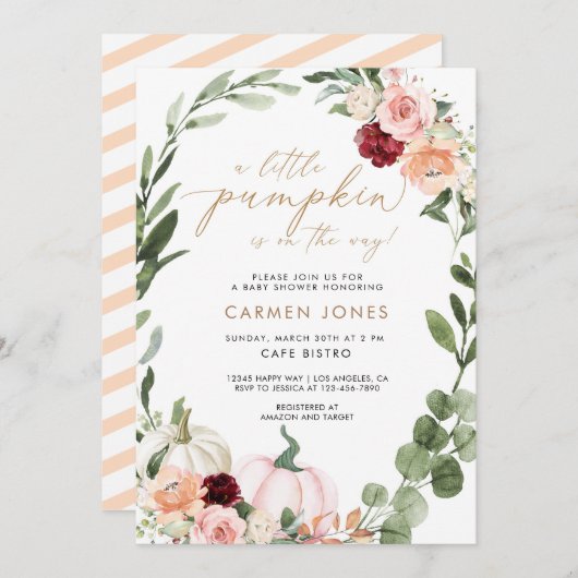 Invitation Automne Automne Floral Citrouille Baby shower Invi (Devant / Derrière)
