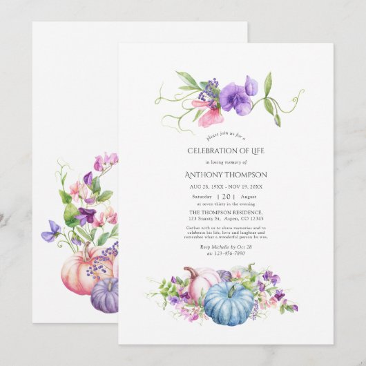 Invitation Automne - Automne Floral Citrouille Célébration de (Devant / Derrière)