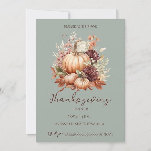 Invitation Automne Automne Floral Citrouilles Thanksgiving Dî (Devant)