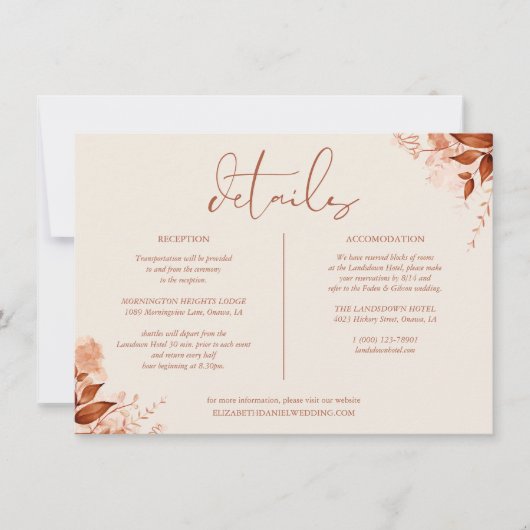 Invitation Automne automne Floral Détails du Mariage Informat (Devant)