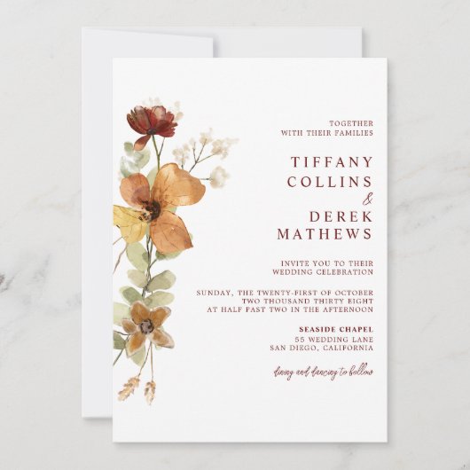 Invitation Automne automne Mariage floral (Devant)