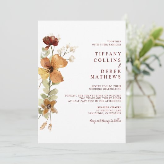 Invitation Automne automne Mariage floral (Debout devant)