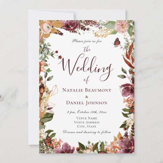 Invitation Automne automne Mariage floral (Devant)