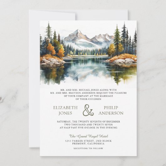 Invitation Automne Automne Mountain Forest Lake QR Code Maria (Devant)
