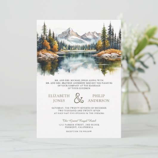 Invitation Automne Automne Mountain Forest Lake QR Code Maria (Debout devant)