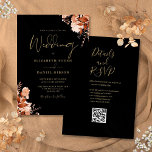 Invitation Automne Automne Noir Et Or Code QR Mariage<br><div class="desc">Cette élégante invitation de mariage de automne d'automne peut être personnalisée avec vos informations en typographie chic avec les détails de votre site mariage et votre code QR au verso. Conçu par Thisisnotme©</div>