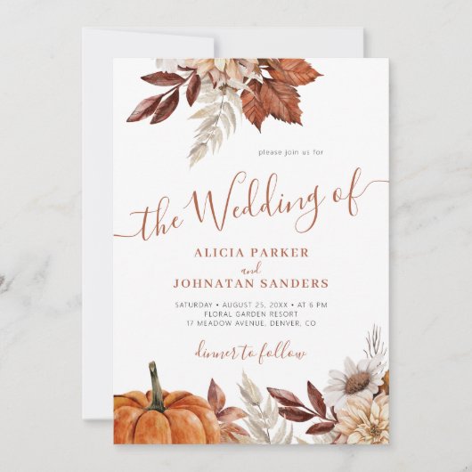 Invitation Automne automne QR code boho mariage botanique (Devant)
