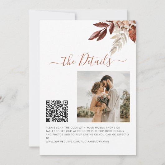 Invitation Automne automne QR code boho mariage botanique (Dos)