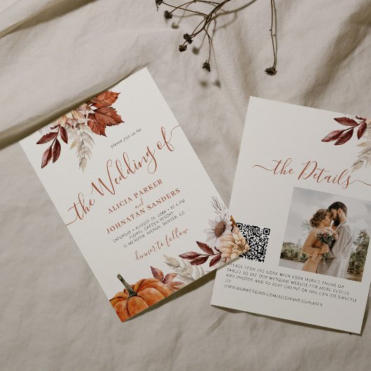 Invitation Automne automne QR code boho mariage botanique
