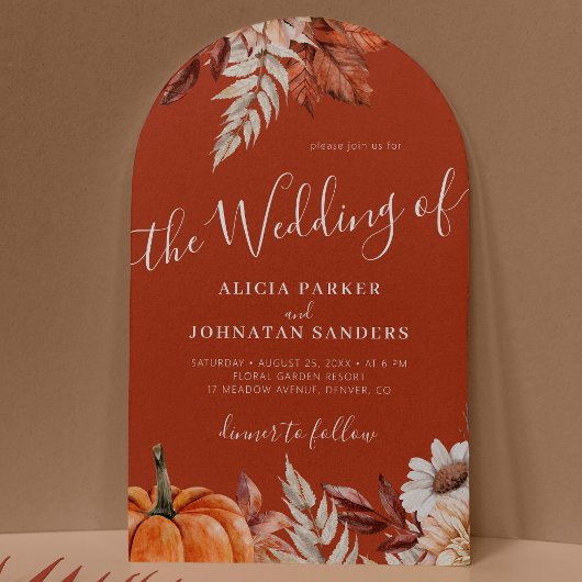 Invitation Automne automne QR code mariage en terre cuite bot