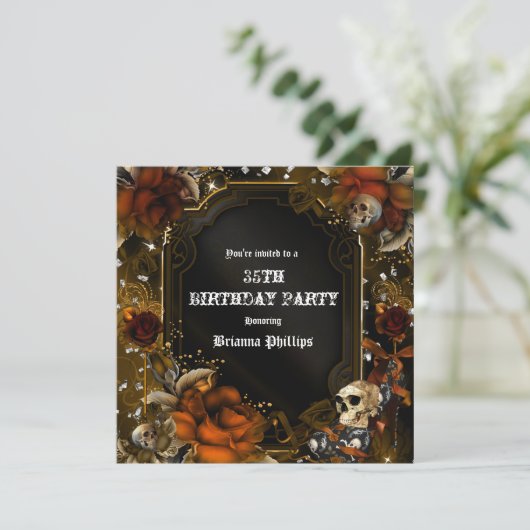Invitation Automne Automne Rose Brown Crânes Gothique Invitat (Debout devant)