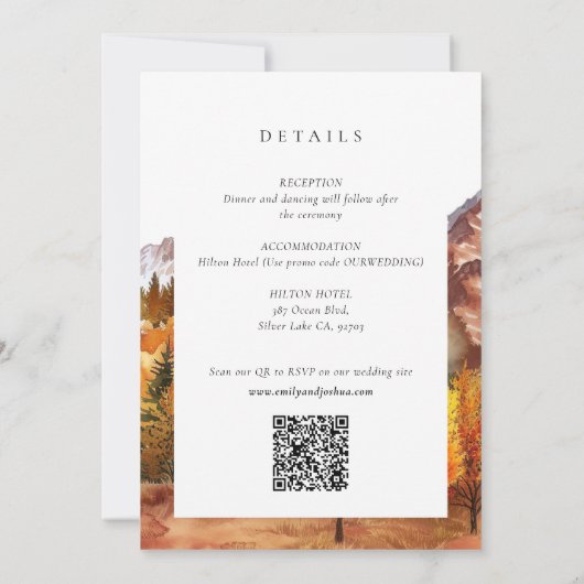 Invitation Automne Automne tout en un RSVP QR Code Mariage (Dos)