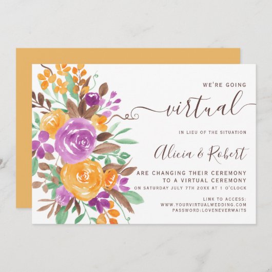 Invitation Automne automne violet orangé oranger mariage virt (Devant / Derrière)
