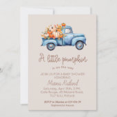 Invitation Automne Baby shower Citrouille bleu camion (Devant)