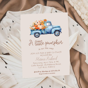 Invitation Automne Baby shower Citrouille bleu  camion