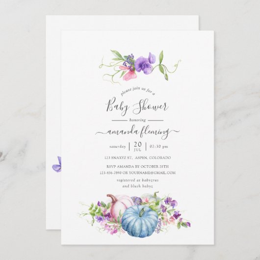 Invitation Automne - Baby shower Floral Automne (Devant / Derrière)