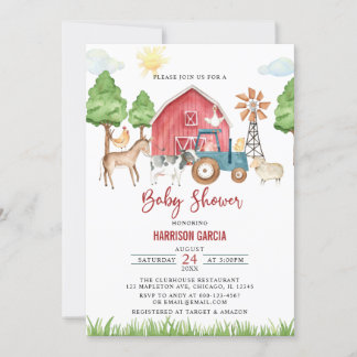 Invitation Automne Barnyard Animaux de ferme Baby shower Invi