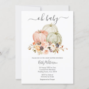 Invitation Automne Blanc Citrouille Floral Baby shower Invita