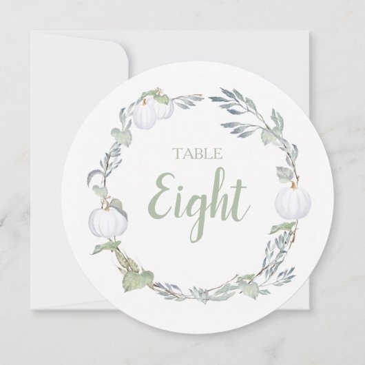 Invitation Automne Blanc Citrouille vert Numéro de tableau (Dos)