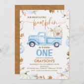 Invitation Automne Bleu Citrouille Camion Petit Citrouille An (Devant / Derrière)