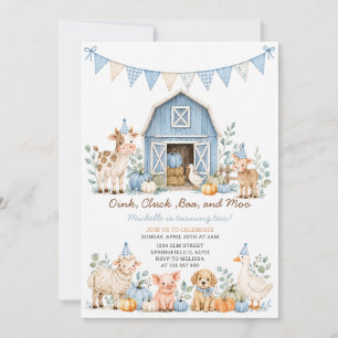 Invitation Automne Bleu Fête d'Anniversaire Ferme Animaux Gin