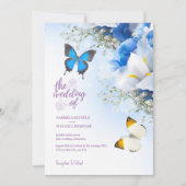 Invitation Automne Bleu Nature Papillon Hydrangea Mariage (Devant)
