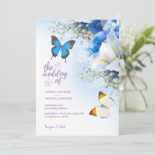 Invitation Automne Bleu Nature Papillon Hydrangea Mariage