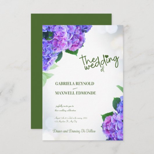 Invitation Automne bleu Nature Purple Hydrangea Mariage (Devant / Derrière)