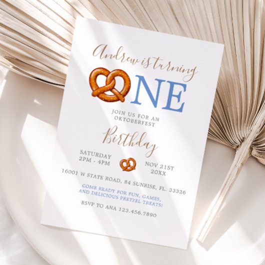 Invitation Automne Bleu Octoberfest Pretzel à un anniversaire